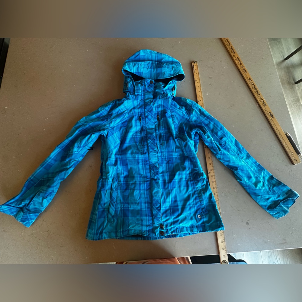Columbia Whirlibird Ski Resort Skiing Snowboard Blue Checkered Plaid Jacket M